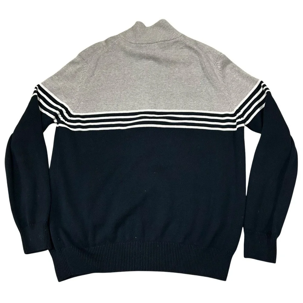 Aigle Maitre Caoutchoutier Full Zip Sweater Mens XL Gray Blue Striped Colorblock